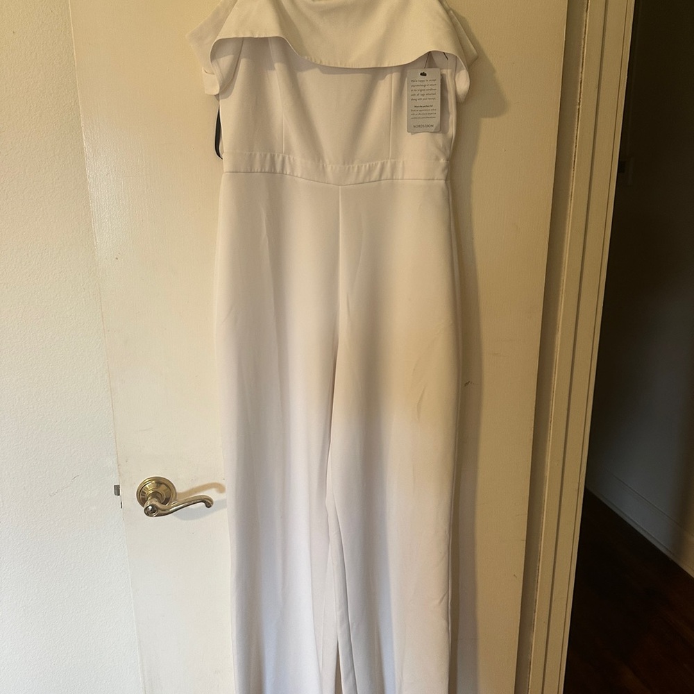 Laundry By Shelli Segal Off-Shoulder White Jumpsuit